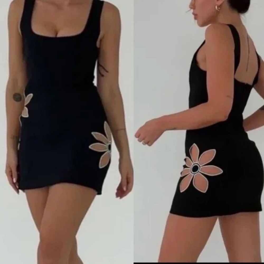 Rumored Black Twiggy Mini Dress With Cut Outs